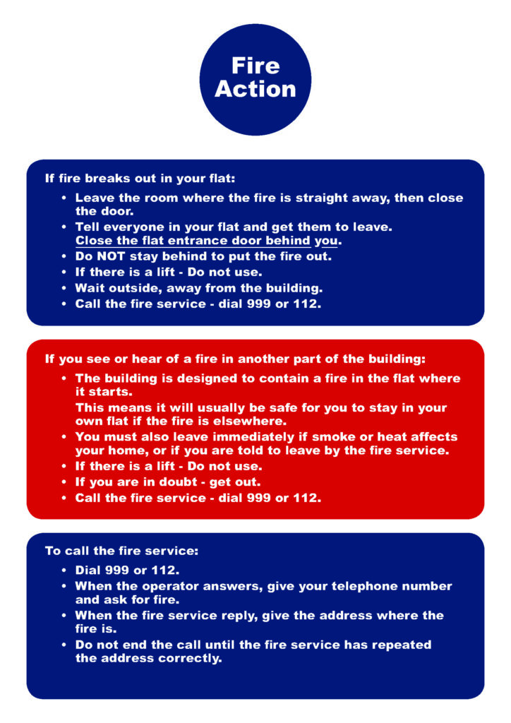 fire action instructions for building safety 